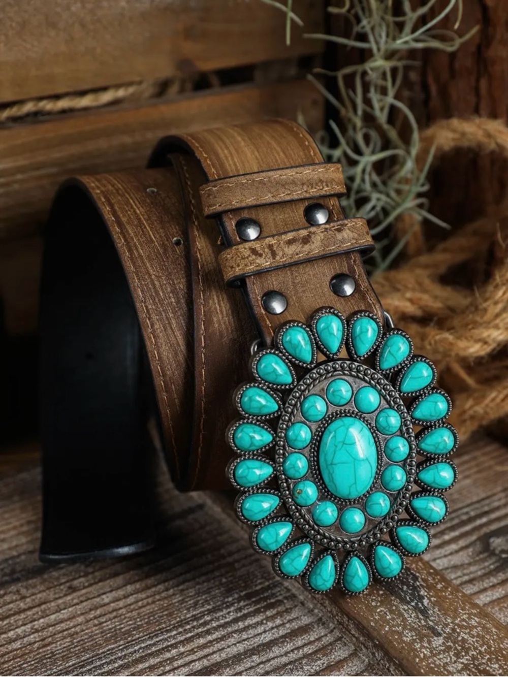 Turquoise Concho Vegan Leather Belt - Women's Accessory New with Tags